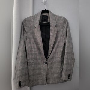 Bershka Black and White Plaid Blazer